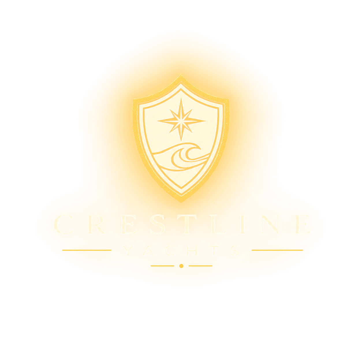 Crestline Yachts — a gold shield bearing a compass star above a cresting wave