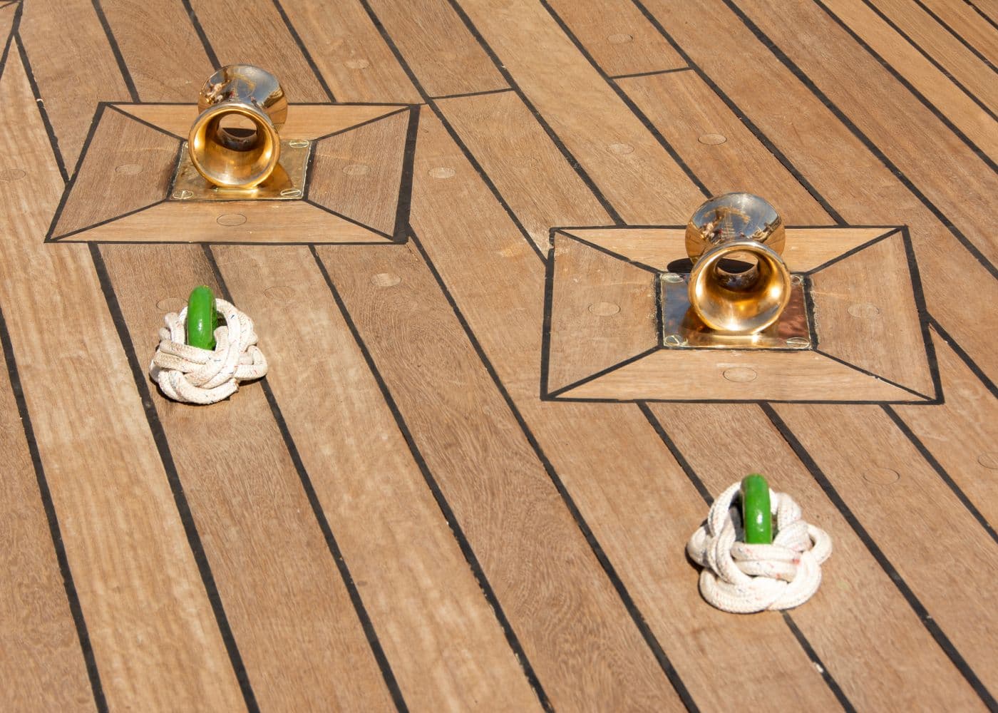 Teak decking and brass cleats kept in good order
